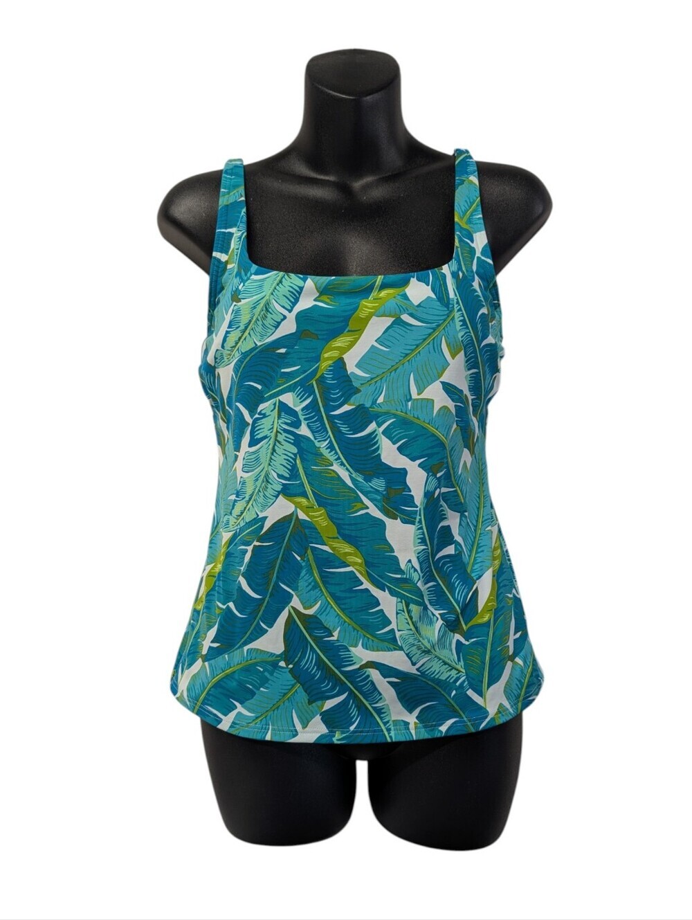 Lands' End Tropical Banana Leaf Tankini Swim Top Adjustable Straps Sz 4 NWT